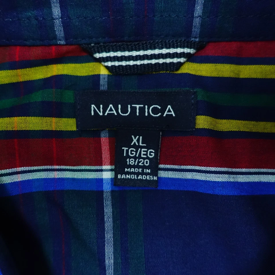 Nautica Button-Up Shirt Boys Size Xl 18/20 Red Blue Plaid Long Sleeve Cotton - Image 4 of 4