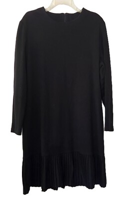 long sleeve ponte knit dress TATTOO Womens SHIFT w/ Pleated Ruffle Hem Black L neckline:cowl