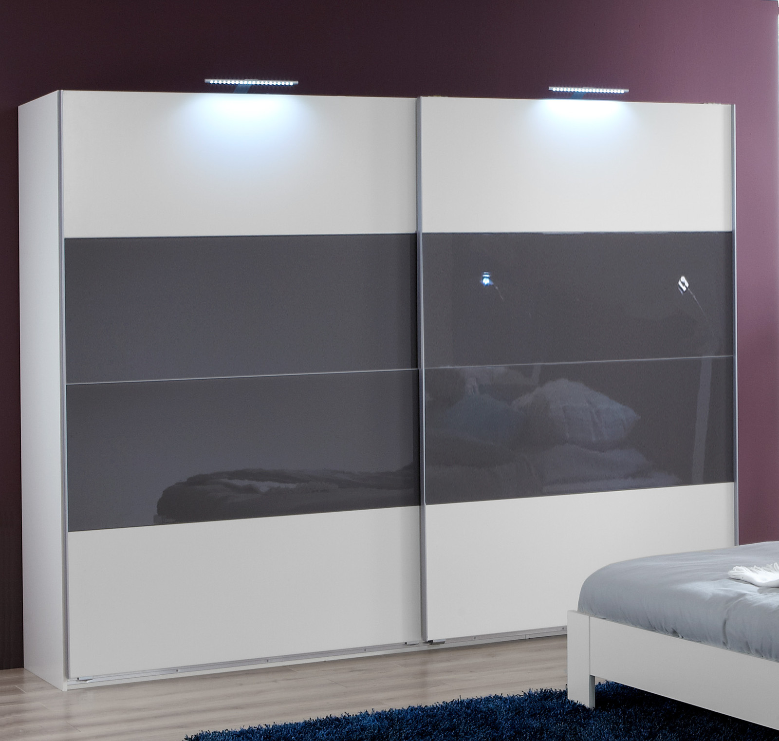 German Nizza Driftwood White Oak Grey Gloss 225cm Sliding Mirror