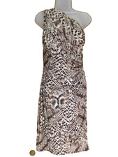 Lauren Ralph Lauren Leopard Animal Print One-Shoulder Dress Ruched Sides Sz 6