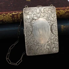 Antique Engraved Sterling Silver Sovereign Coin Case & Stamp Compact Purse