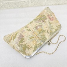 VTG  Floral Textured Tapestry Purse Kiss Lock Clutch w/ Chain Cottagecore   VG  