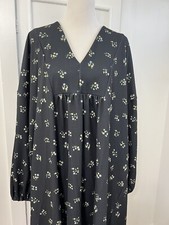 ASOS Design Woman's Dress Sz 20 Black Yellow Blue White Floral Deep V-Neck Boho