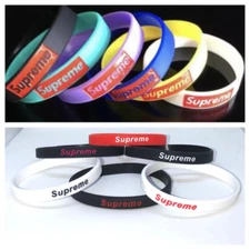 1 (One) SUPREME wristband bracelet silicone rubber 1/2 in regular or 3/8 in thin