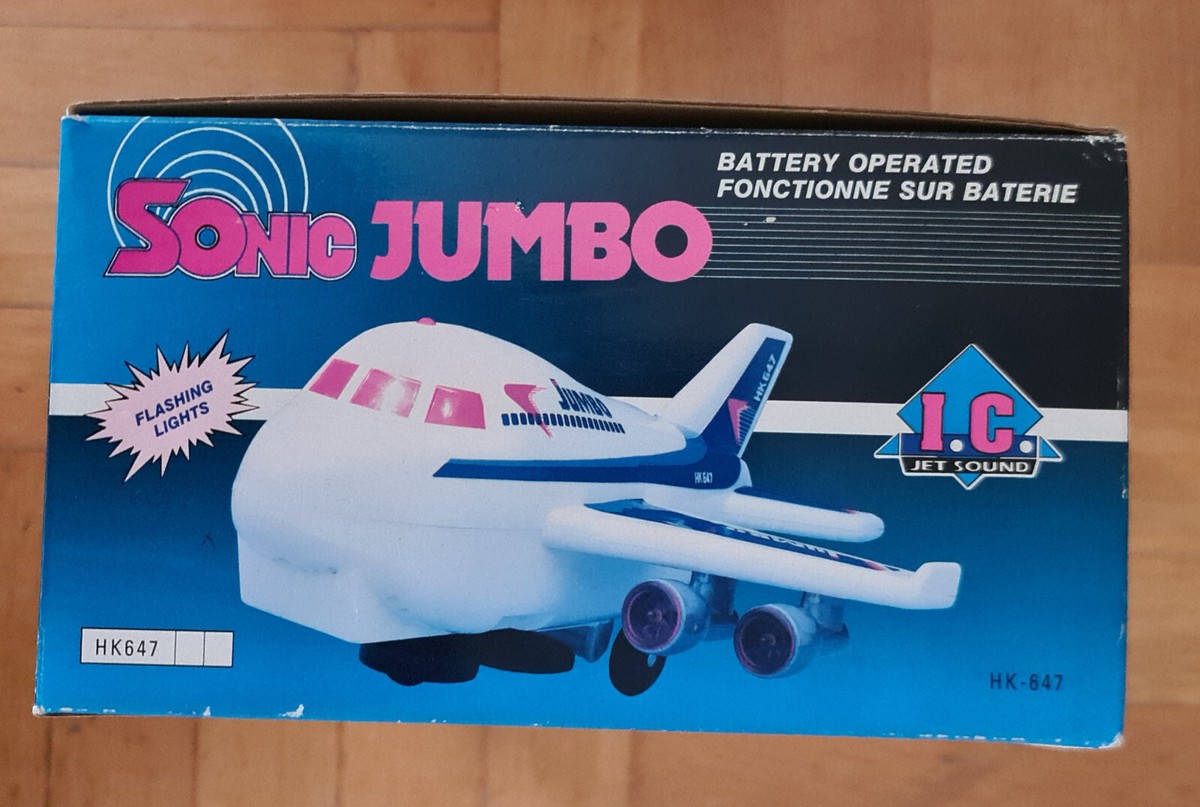 Vintage 90s HOKAI Sonic Jumbo Blue Mettalic plane battery operated
