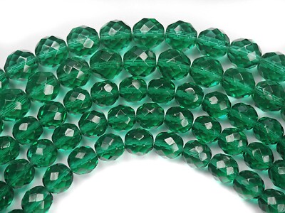 Czech Fire Polished Round Faceted Glass Beads in Light Emerald, 16'' green