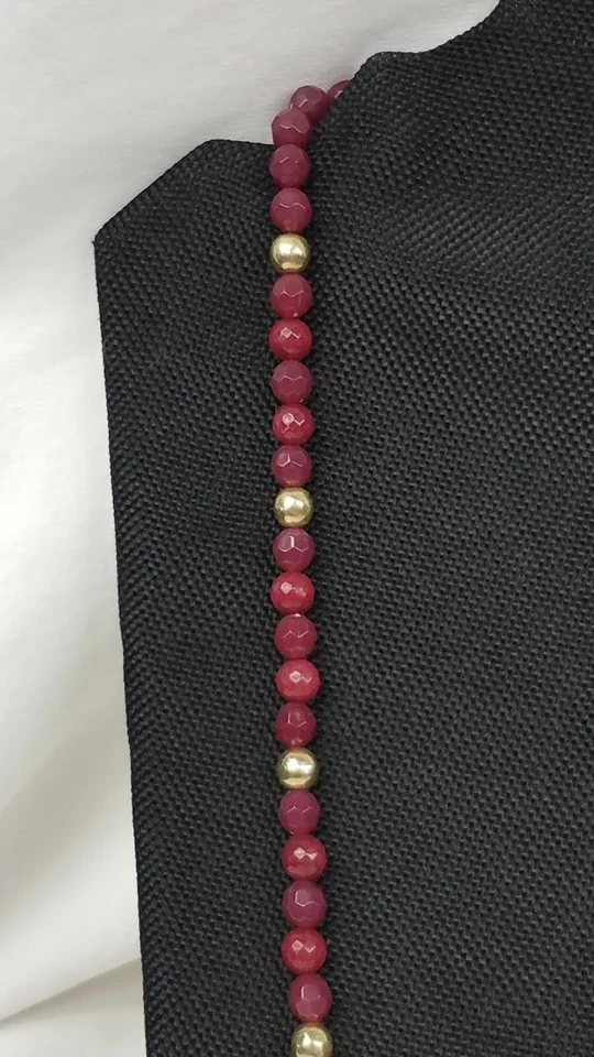 Lucky Brand Semi Precious Stone Tassel Necklace Ruby Red Agate Beaded Goldtone 8 - Image 3 of 4