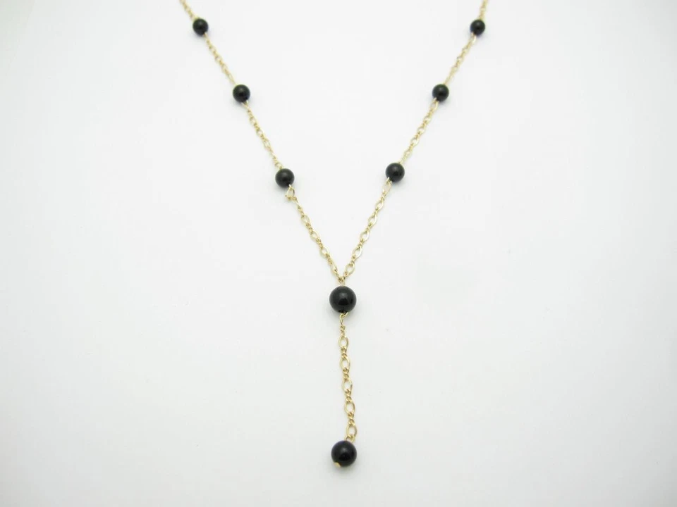 Collar araña de oro amarillo de 14k y cuentas de ónix negro diseño Lariat regalo