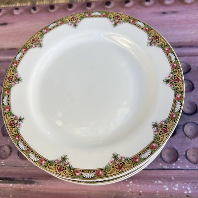 Vintage Limoges France Elite  7 Bread Plates 6.5  Flower Pink Mint