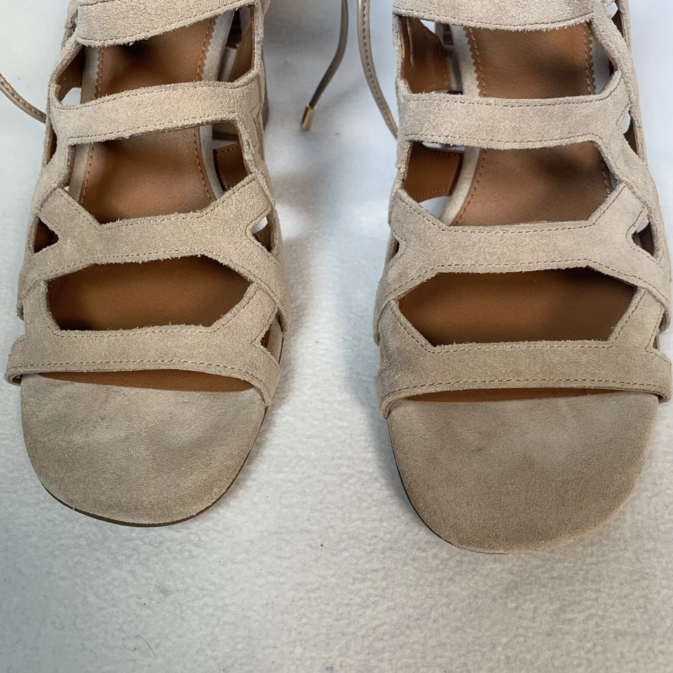 Sandalia Gladiador Gamuza Franco Sarto Talla 11 Beige Cuero Jaula Bloque Tacón Connie Foto 4 de 4