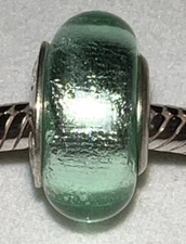 AUTHENTIC CHAMILIA GREEN WITH SILVER O-70 MURANO GLASS STERLING SILVER BEAD NEW