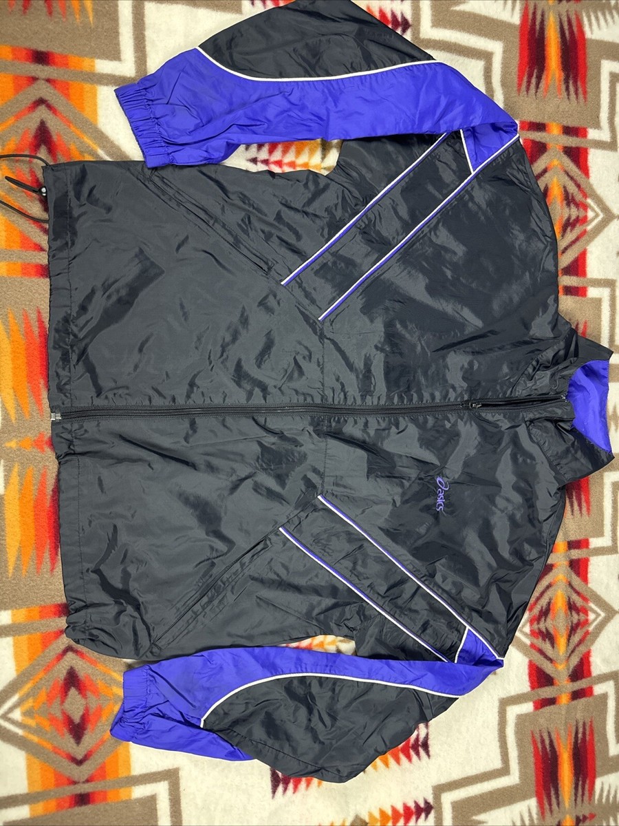 ASICS Vintage Running Windbreaker Jacket Black Purple Sz M