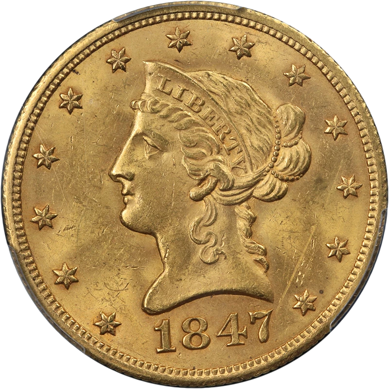 1847-P Liberty Gold $10 PCGS MS62+ Superb Eye Appeal Strong Strike