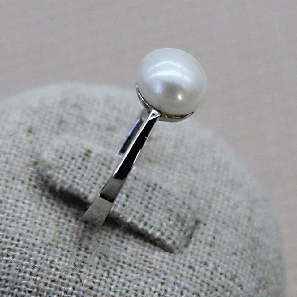 Bague en argent 925 rhodié avec perle de culture – Élégance féminine 5 tailles - Immagine 3 di 4
