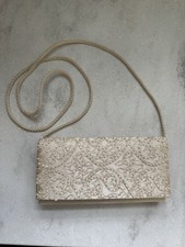 Ivory White Cream Sparkle Beaded Satin Purse Clutch 8x4 Evening Prom Hoco