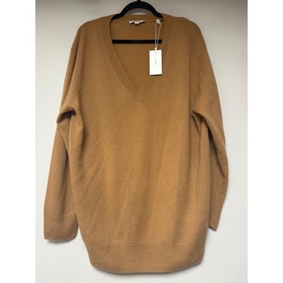 Vince Cashmere V-Neck Sweater Womens 1X Camel Brown NEW Oversized Tunic 8471