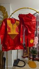 Men's African Dashiki Pant Suit Traditional Tribal Ethnic Red Gold Free Size