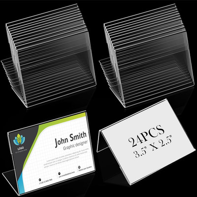 3.5 x 2.5 Inch Acrylic Business Card Holder Slant Back Sign Holders Clear Name D
