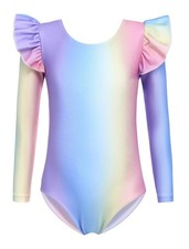 Girls Gymnastics Ruffle Long Sleeve Leotard 4-5T Years, Rainbow