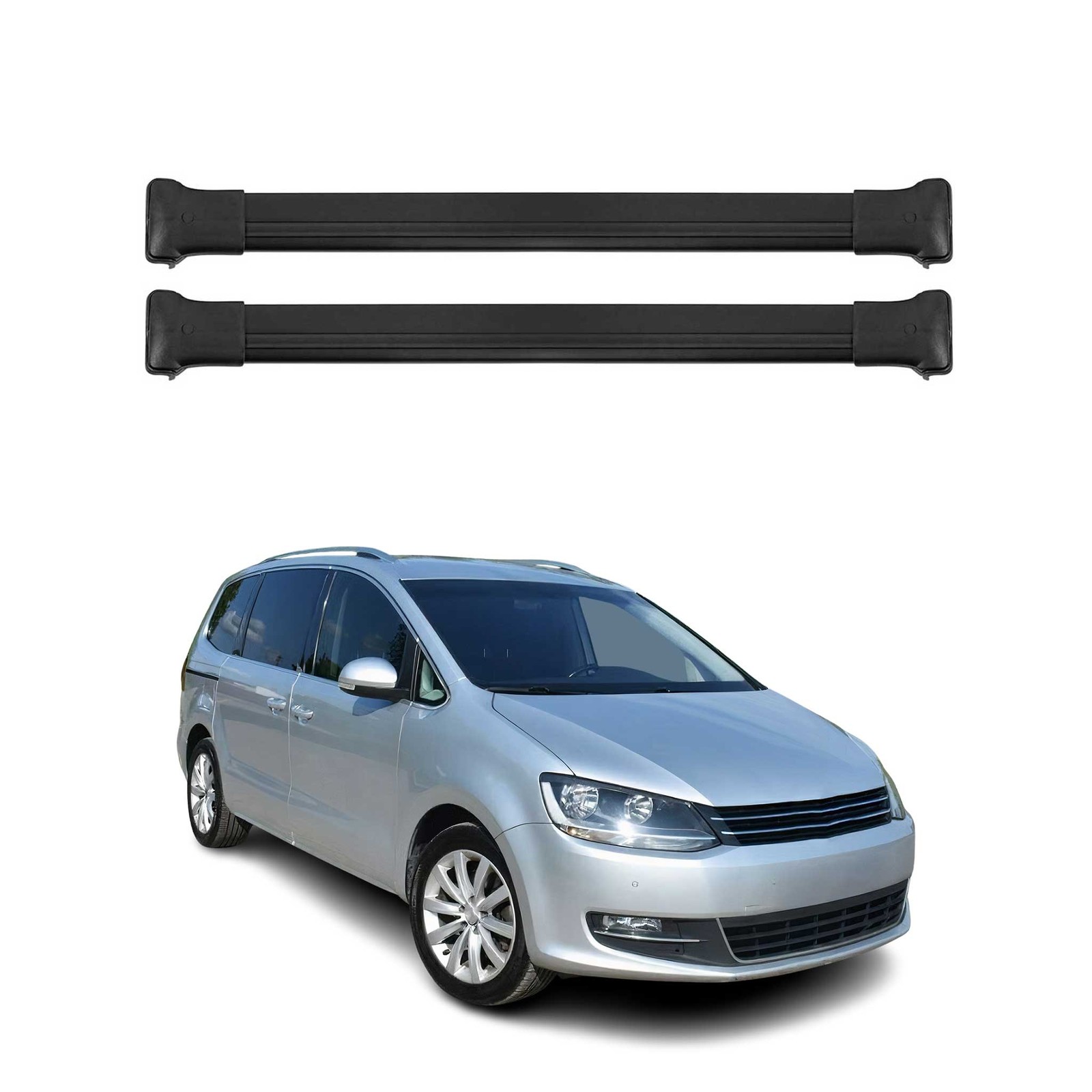 Barres de toit aérodynamiques en alu pour VW Sharan II 2010-2023 à verrouillage intégré