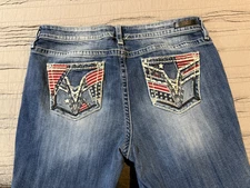 Women's VIGOSS Patriotic USA Flag Slim Boot High Rise Stretch Jeans Sz 20 x 28.5