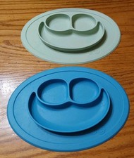 Ezpz Happy Silicone Mat Green/Blue Suction Plate Toddler Baby Seperated 11x8 2p