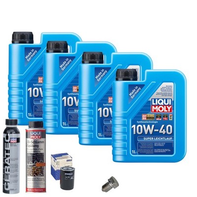 Motoröl 10W40 LIQUI MOLY 4L+MAHLE Ölfilter+Spülung+Cera Tec+Ölablassschraube