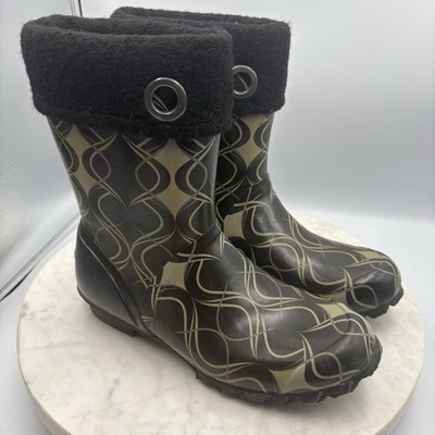 BOGS Becca Black Swirl Print Fleece Lined Mid Calf Boots Womens Size 10 Muck