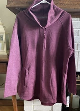RBX Woman LONG SLEEVE COWL Fleece w/Drawstring & Pockets CRANBERRY 2X New w/Tags