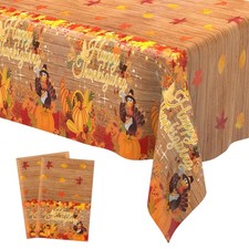 2 Pack Thanksgiving Tablecloth 54x108 Inch Fall Pumpkin Turkey Maple Decorations