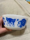 VTG Hazel Atlas Blue Animal Faces White Colored Milk Glass Bowl