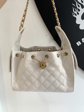 CHANEL 25 Bag White Caviar Grained Calfskin Aged Golden HW Quilted Shoulder Bag