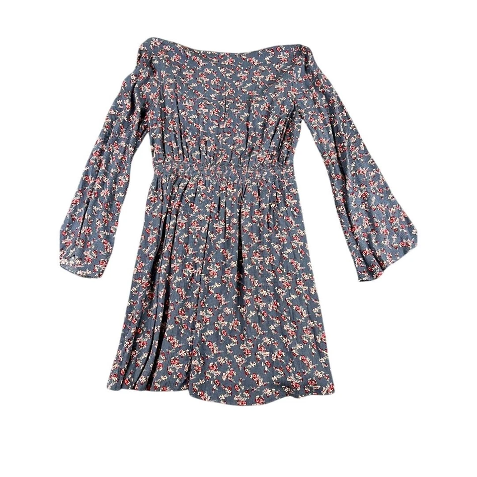 American Eagle Outfitters Gray Floral Boho Dress Large Front Tie 3/4 Sleeve * - Image 2 of 4