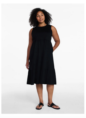 cotton knit tiered dress Time and Tru Women's Tiered Cotton Knit Dress XS-XXXL, Knee Length, Short Sleeve, Machine Washable