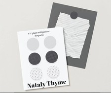 6- 1" Round Boho Minimalistic Black/grey Gift Glass Refrigerator Magnets