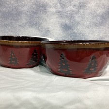 Lot 2 Woodland Red Home Studio 6” Soup Cereal Bowls Bear Pine Trees