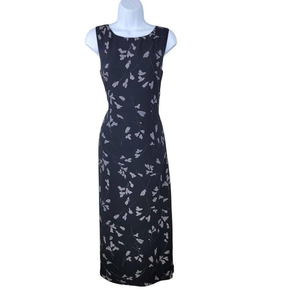 Vestido de Fiesta Vintage Años 90 Sin Mangas Talla 8 Pequeño Largo Maxi Floral Alt Event Negro Fluido Foto 2 de 4