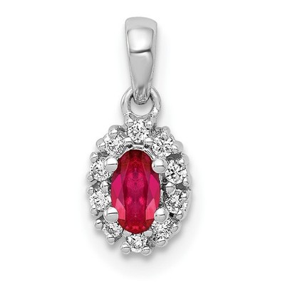 14k Weißgold Diamant und 0,32 ovaler Rubin Heiligenschein Charm Anhänger