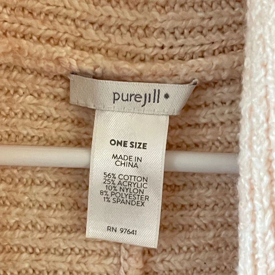 Suéter J. Jill Acanalado Encogerse de hombros Frente Abierto Mujer O/S Tejido Neutro Capas Pieza Foto 3 de 4