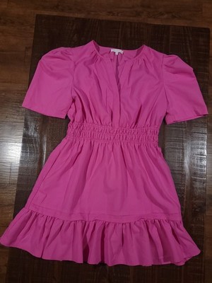 CES FEMME Women s L Puff Sleeve Smocked Waist Babydoll Mini Dress Ruffle Hem