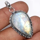 Aa+ Quality Rainbow Moonstone 925 Silver Plated Pendant 1.9" Most Beautiful GW