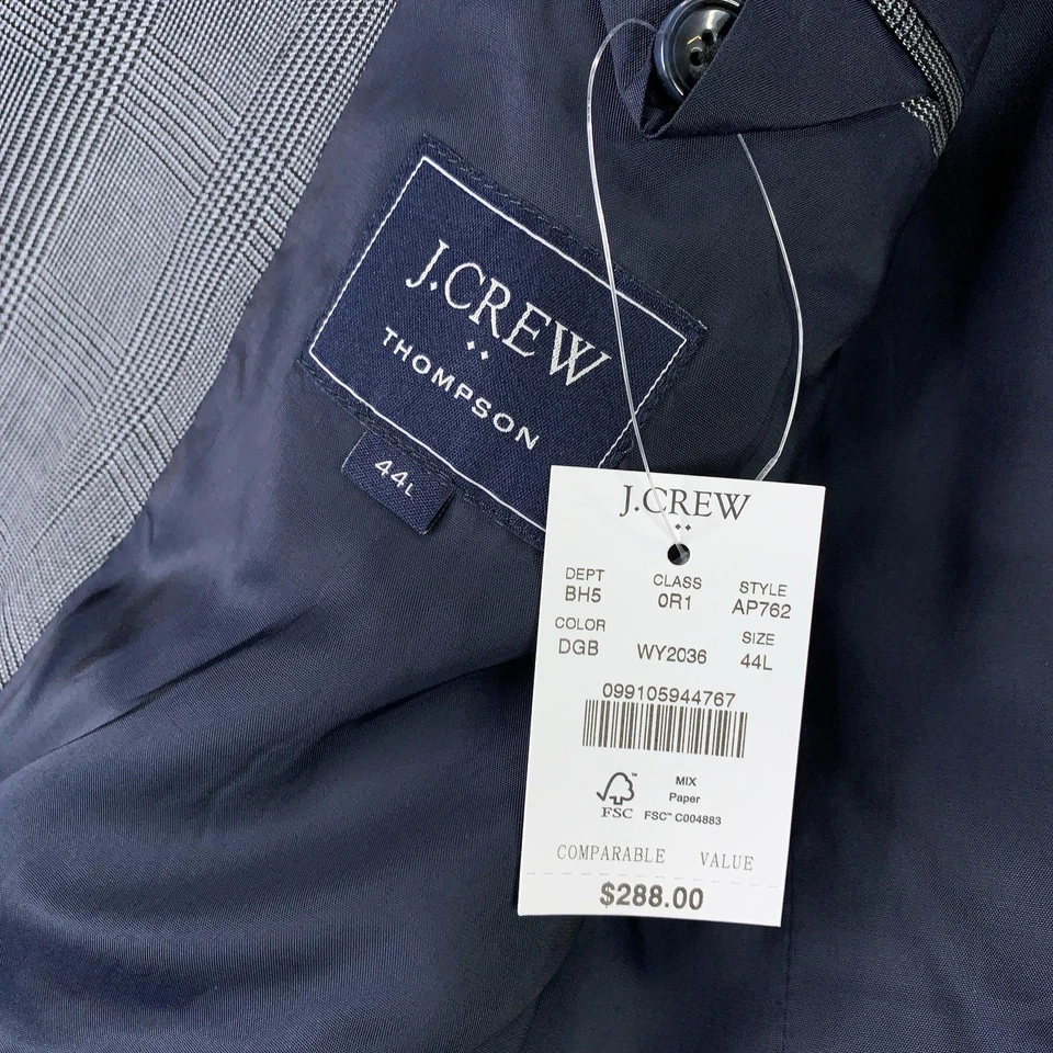 J Crew Suit Mens 44L Jacket 38x32 Pants Gray Thompson Glen Plaid Wool Two Button - Image 2 of 4