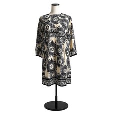 Max Mara Studio Women's Black Cream Floral Silk Dress Size 6 M Knee Length