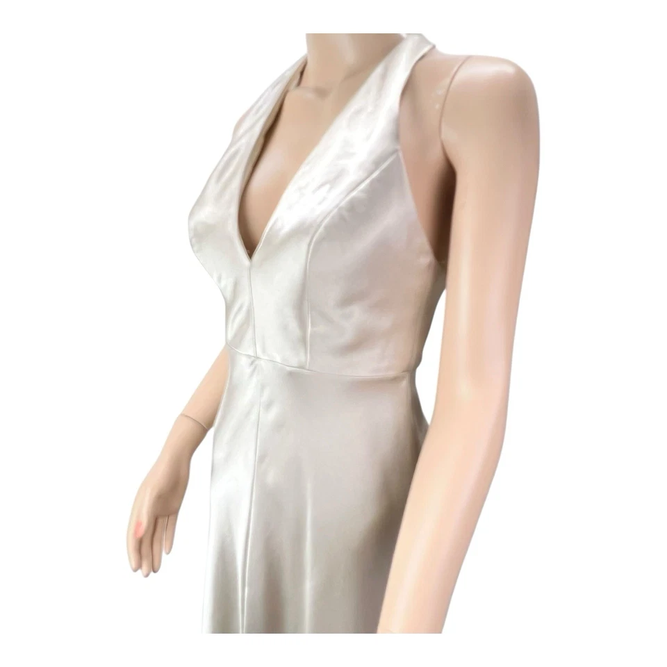 Vestido de noche Jenny Yoo satinado halter dama de honor evento talla 0 champán Foto 4 de 4