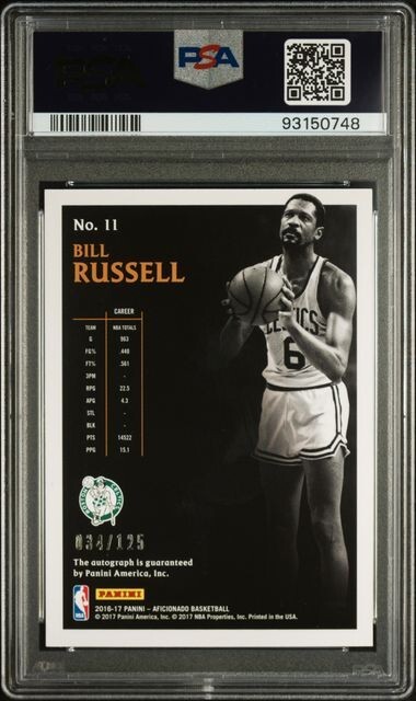NBAカード Bill Russell autoサイン PSA 10 2016 PANINI AFICIONADO SIGNATURES AUTO #11 BILL