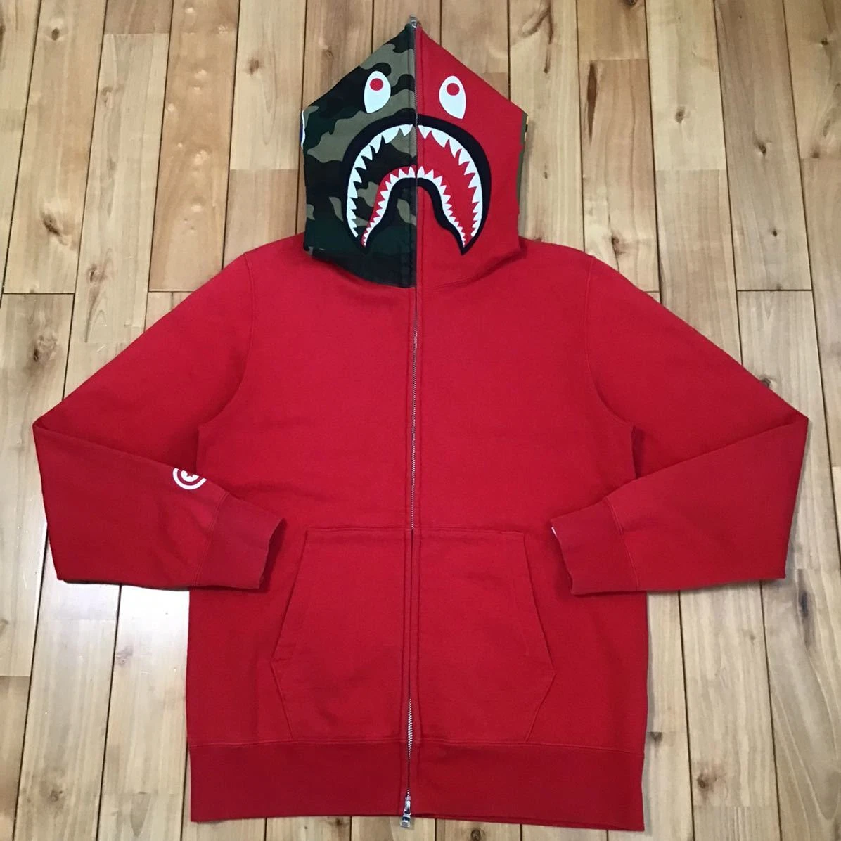 Shark full zip hoodie Red × Woodland camo BAPE A Bathing Ape Size L