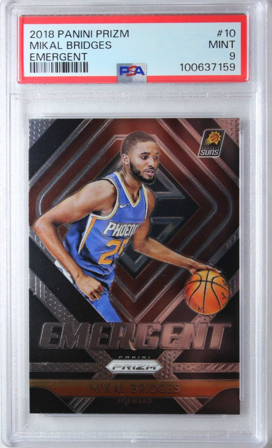 2018 Panini Prizm Mikal Bridges Emergent ROOKIE Card #10 RC PSA 9 Mint