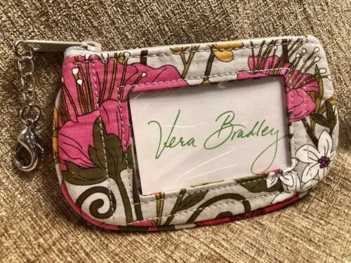 Vera Bradley CLIP ZIP ID custodia TEA GARDEN portamonete portachiavi ROSA grigio NUOVO regalo - Foto 2 di 9