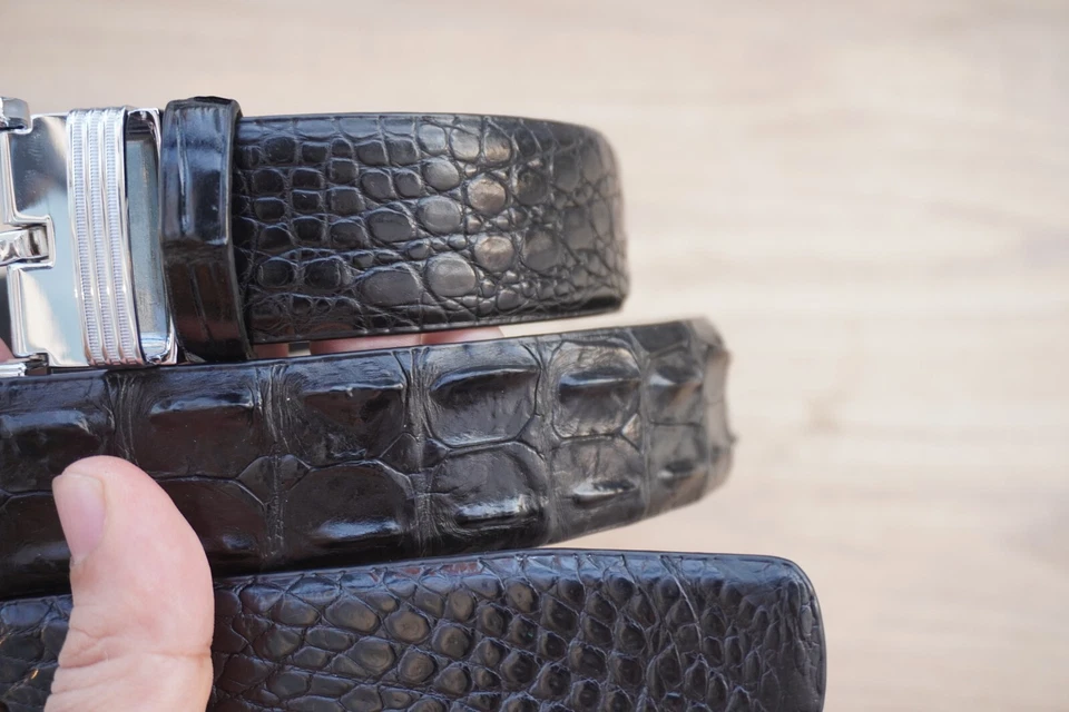 Black Genuine Crocodile Hornback Leather Skin Men's Belt W 1.3" #B42 - Image 4 of 4