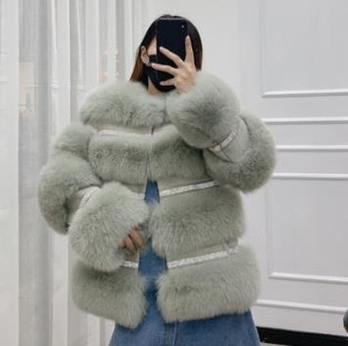 Women's Wool Patchwor Fur Coat Woman Warm Thick Fur Coats - Bild 9 von 18